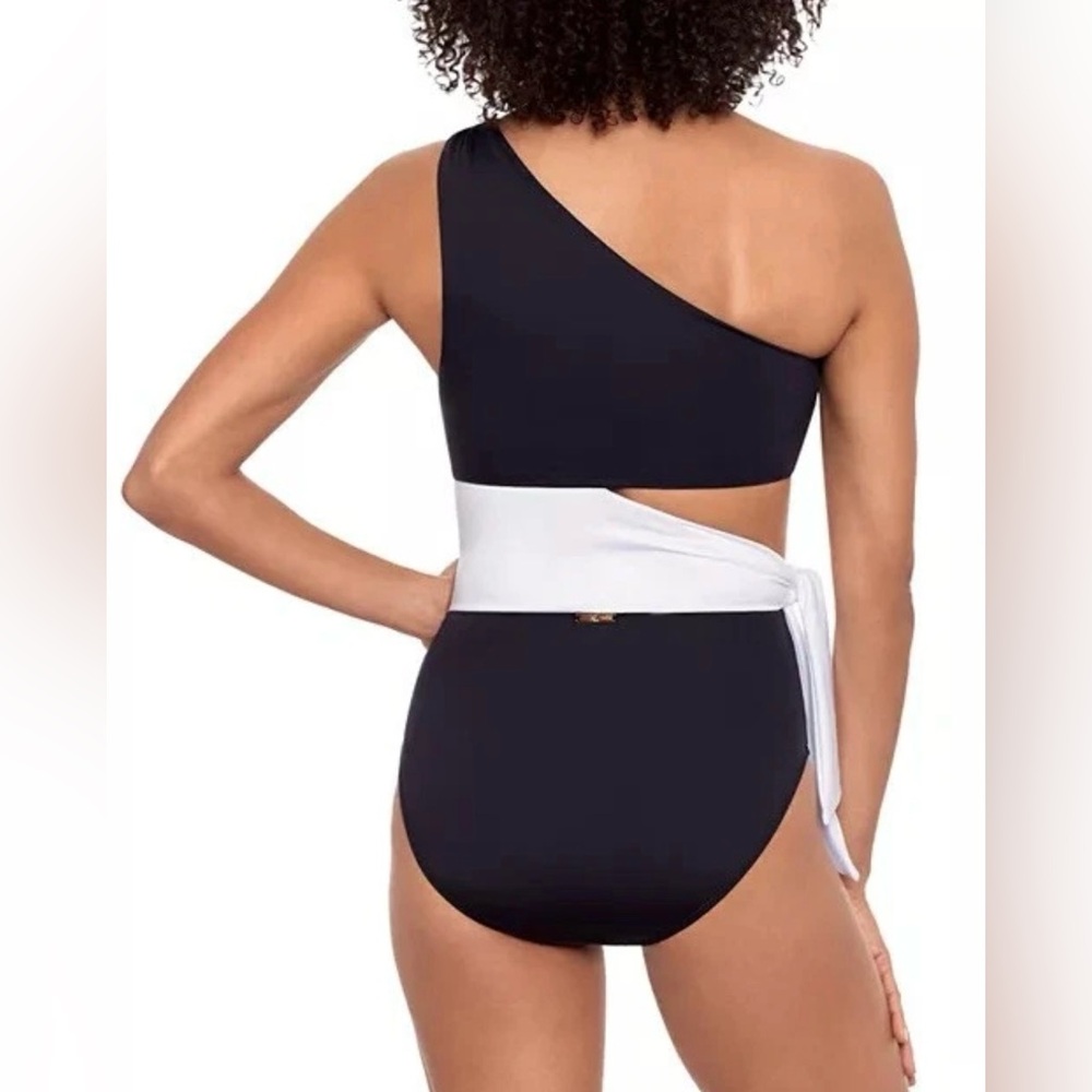 Ralph Lauren Cutout One Shoulder Women One Piece Swimsuit Black & White Size 12 - Picture 2 of 12